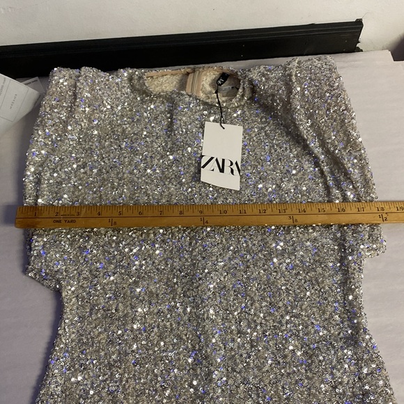 Zara ZW Collection Sequinned Dress Shoulder Pads Silver Size L - Picture 15 of 17